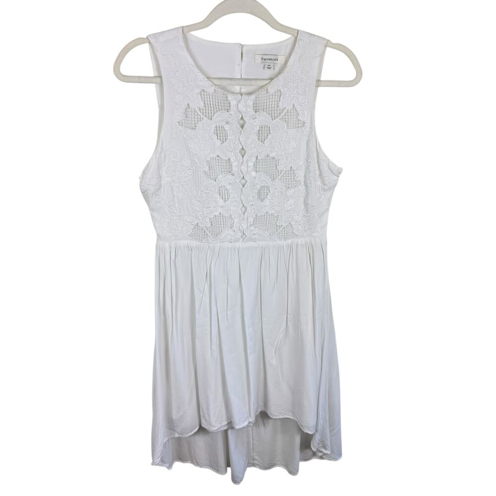 Francesca's White Rayon Sleeveless Lace Bodice Hi Low Lined Dress Size M